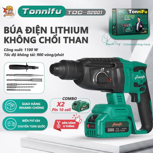 Máy Khoan Đục Bê Tông Không Dây TONNIFU TDC 82601 Khoan Búa Đục Động Cơ Không Chổi Than Chân Phổ Thông Chuyên Đục