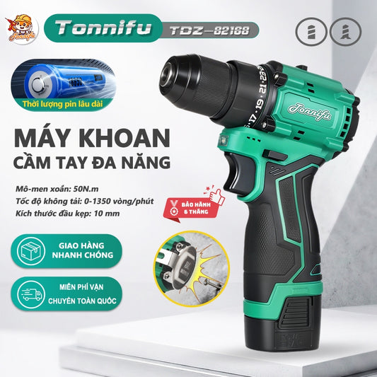 Máy Khoan Cầm Tay TONNIFU TDZ 82168 Bắn Vít Khoan Tường 16.8V 2 Chức Năng Lực Siết 50N.m