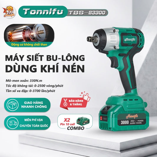 Máy Siết Bulong TONNIFU TBS 83300 Lực Siết 330N.m Đầu 2 Trong 1 Tháo Mở Ốc Nồi Động Cơ Không Than Lõi Đồng