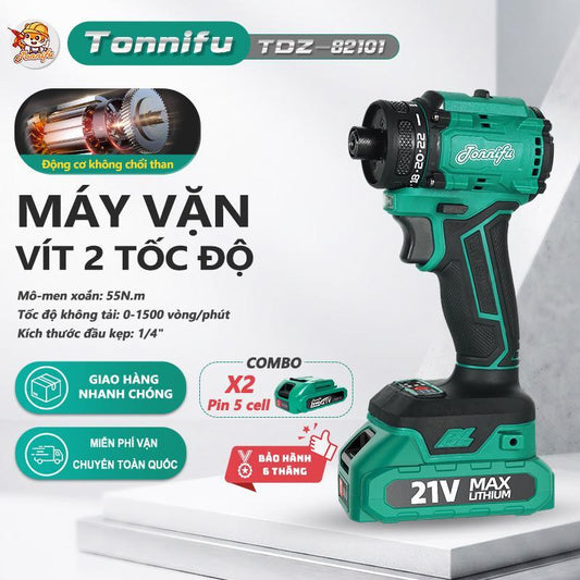 Máy Chuyên Vít Cấp Trượt TONNIFU TDZ 82101 Không Dây Không chổi than Lực siết 65Nm 22 Cấp trượt