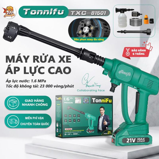 Máy Rửa Xe Không Dây TONNIFU TSQ 81501 Xịt Rửa Xe Đa Năng 6 Trong 1 Làm Sạch Ô Tô Xe Máy Tủ Kệ Kèm Bình Xịt Tạo Bọt