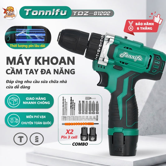 Máy Khoan Cầm Tay TONNIFU TDZ 81202 Lực Siết 28N.m Đầu Kẹp 10mm Khoan Tường Bắn Vít Đa Năng