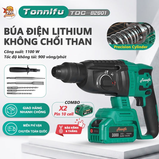Máy Đục Bê Tông Cầm Tay TONNIFU TDC 82601 Chuyên Đục Khoan Búa 26mm Công Suất 1100W Không Chổi Than