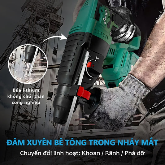 Máy Khoan Đục Bê Tông Không Dây TONNIFU TDC 82601 Khoan Búa Đục Động Cơ Không Chổi Than Chân Phổ Thông Chuyên Đục
