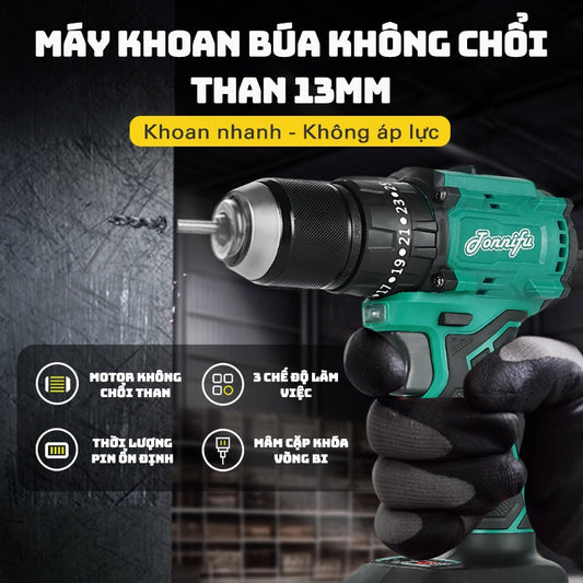 Máy Khoan TONNIFU TDZ 82131X Không Chổi Than 21V Đầu Kẹp 13mm Lực Siết 55N.m Bắt Vít Khoan Có Chế Độ Búa